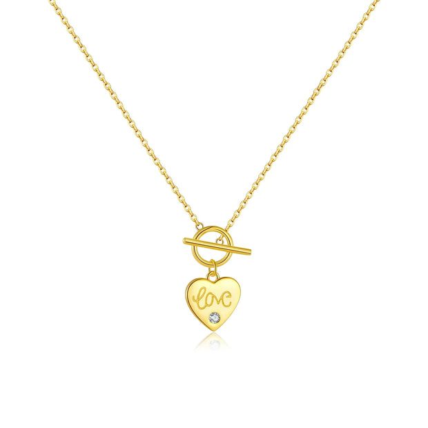 Collier cœur love argent massif doré à l'or fin et zirconium
