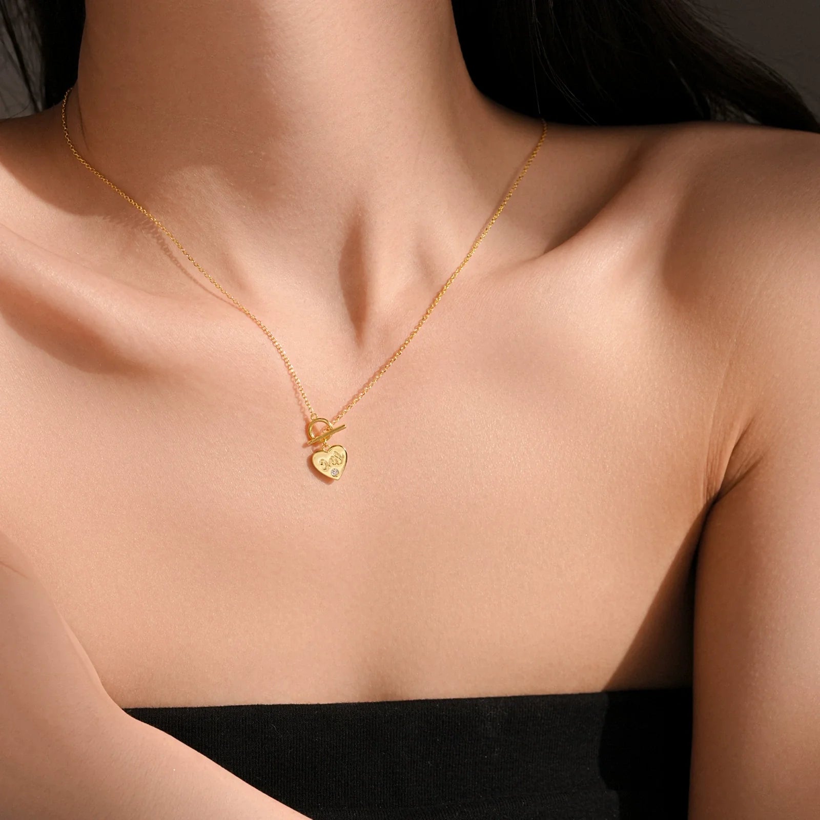 Collier cœur love argent massif doré à l'or fin et zirconium