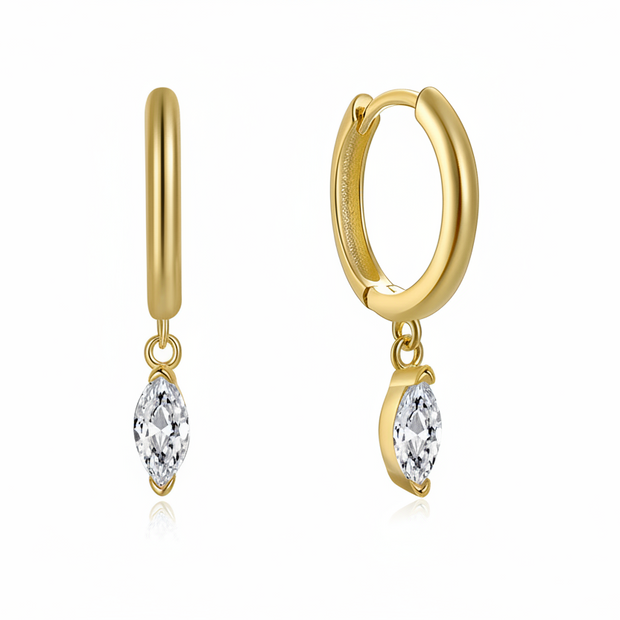 Boucles d'oreilles créoles en argent massif doré à l'or fin et zirconium, design géométrique