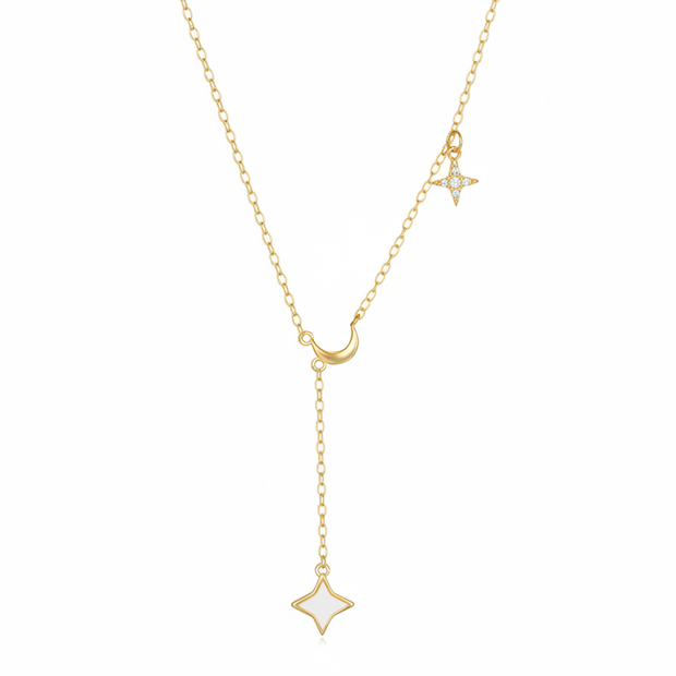 Collier goutte moon and star argent massif doré à l'or fin et zirconium
