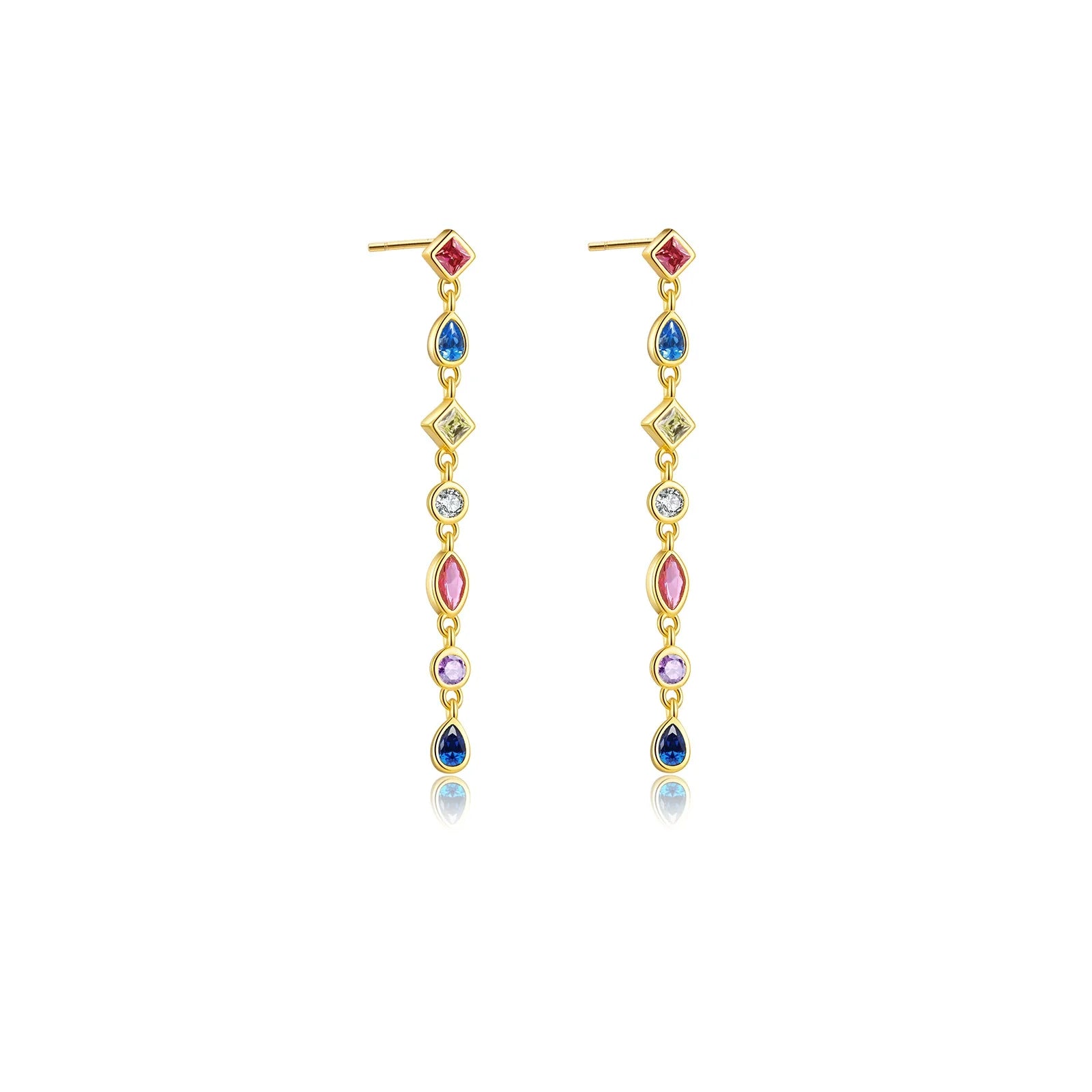 Boucles d'oreilles longues à pampilles argent massif doré & zirconiums