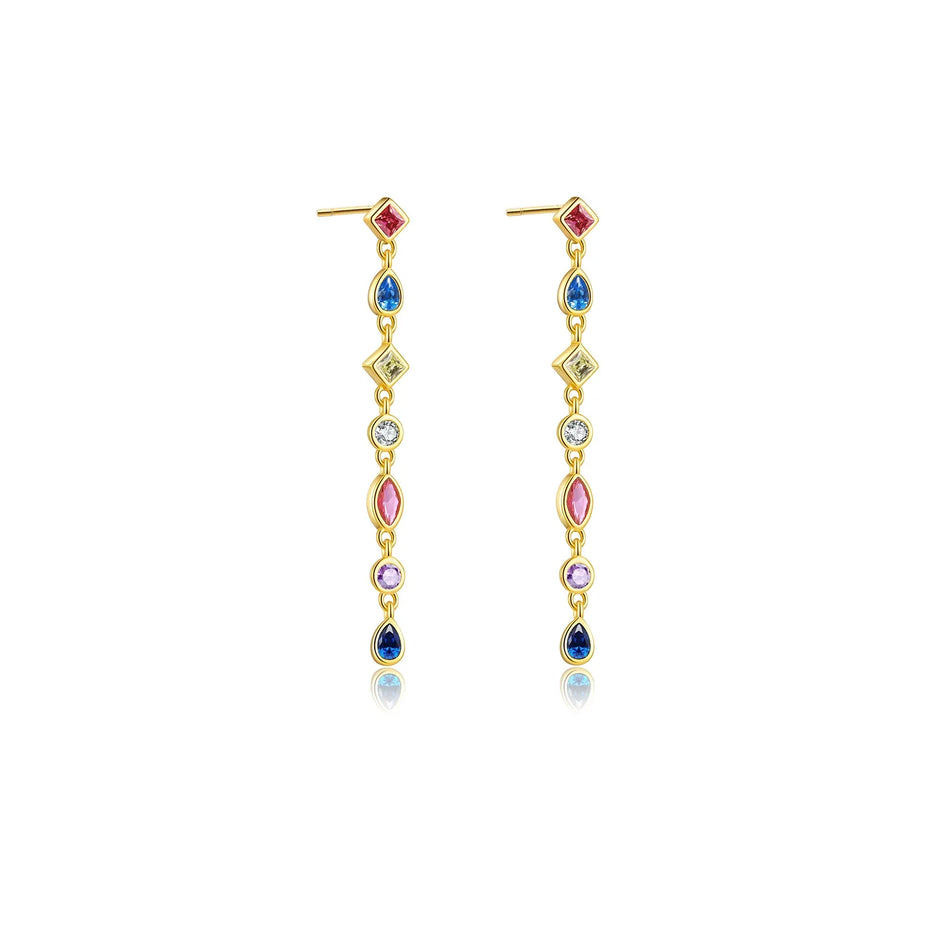 Boucles d'oreilles longues à pampilles argent massif doré & zirconiums