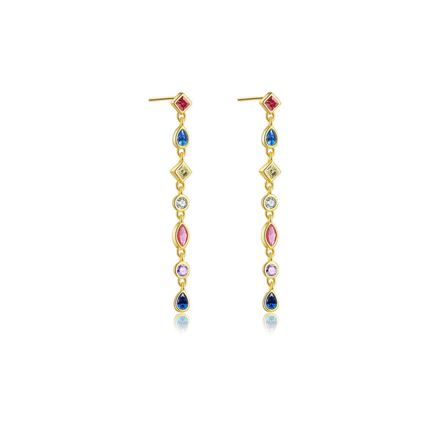 Boucles d'oreilles longues à pampilles argent massif doré & zirconiums