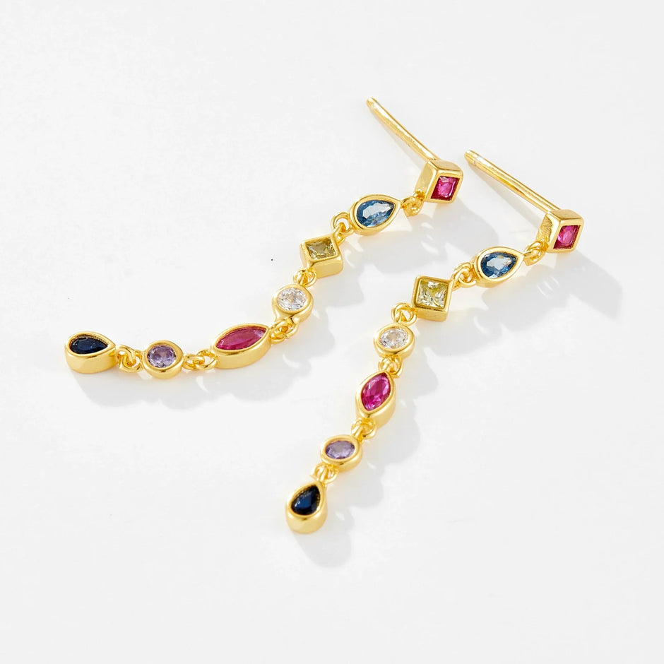 Boucles d'oreilles longues à pampilles argent massif doré & zirconiums