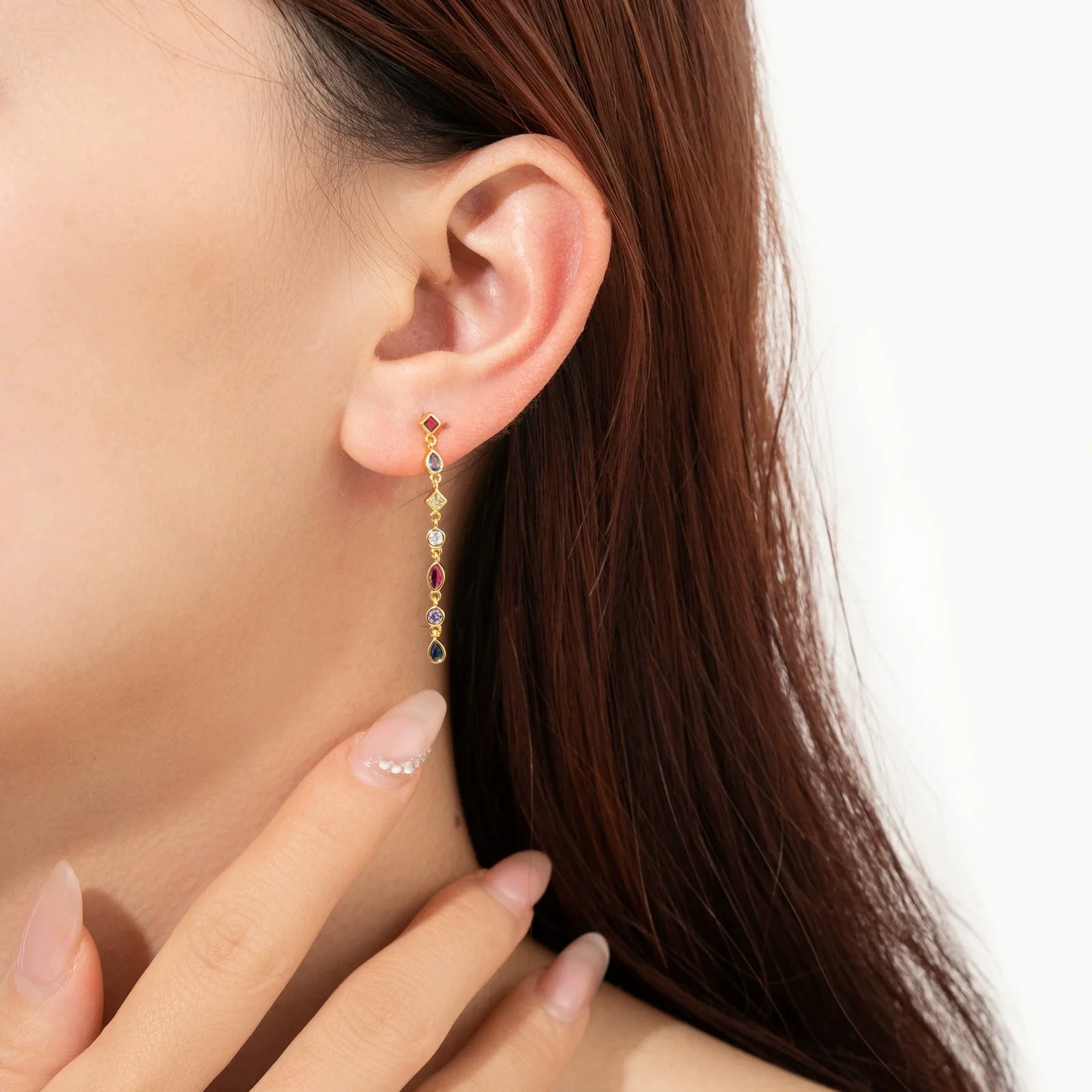 Boucles d'oreilles longues à pampilles argent massif doré & zirconiums