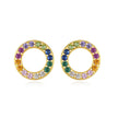 Boucles d'oreilles puces cercle arc en ciel argent massif doré