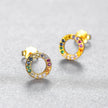 Boucles d'oreilles puces cercle arc en ciel argent massif doré