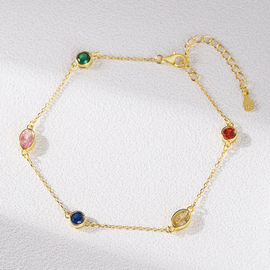 Bracelet argent massif doré & zirconiums géométriques multicolores