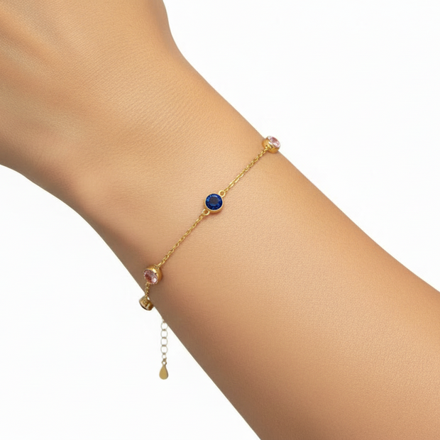 Bracelet argent massif doré & zirconiums géométriques multicolores