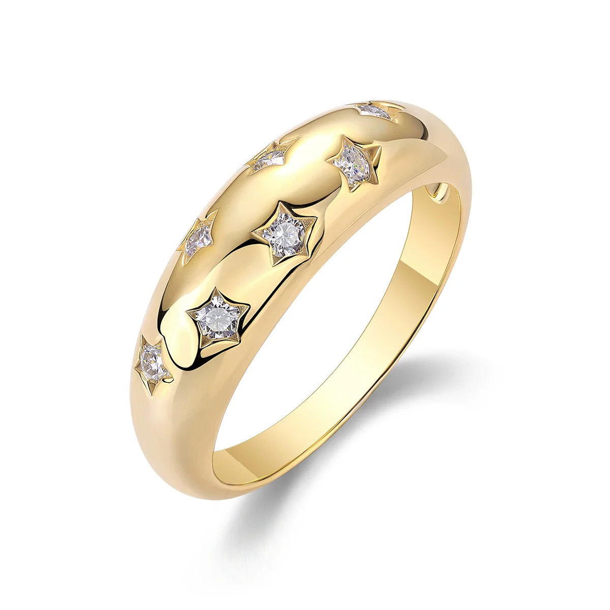 Bague Stars argent massif doré à l'or fin et moissanites