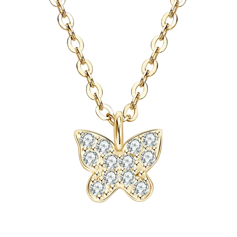 Collier Papillon argent massif doré à l'or fin et moissanites