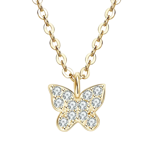 Collier Papillon argent massif doré à l'or fin et moissanites