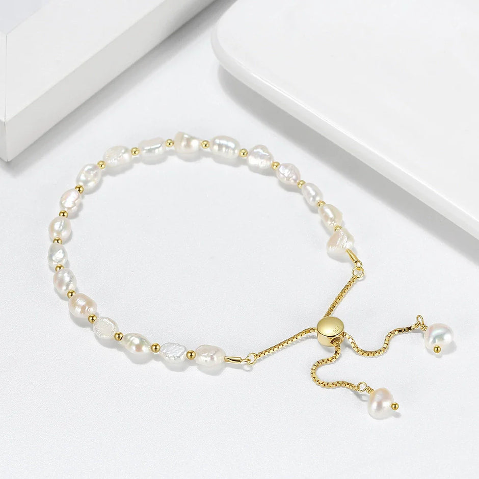 Bracelet perles naturelles et billes argent massif doré à l'or fin
