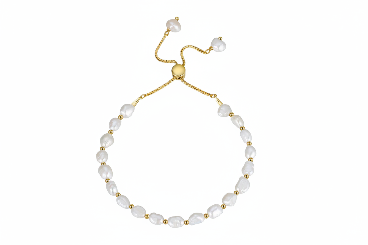 Bracelet perles naturelles et billes argent massif doré à l'or fin