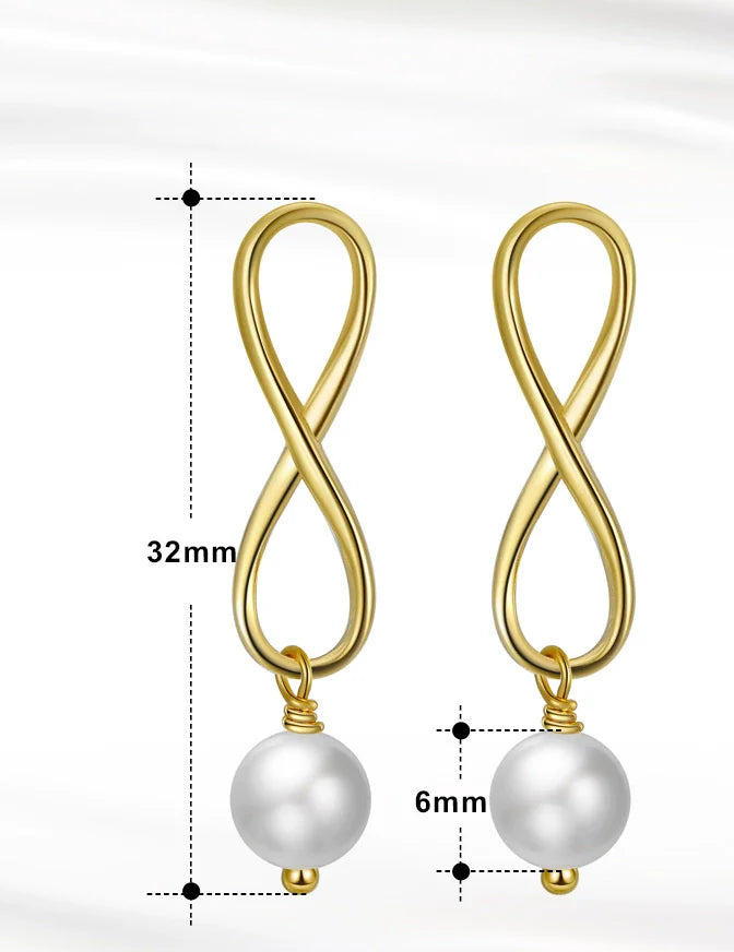 Boucles puces Infini perles naturelles en argent massif doré à l'or fin