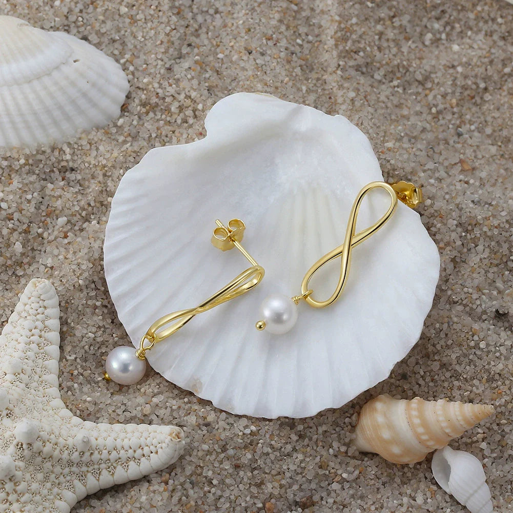 Boucles puces Infini perles naturelles en argent massif doré à l'or fin