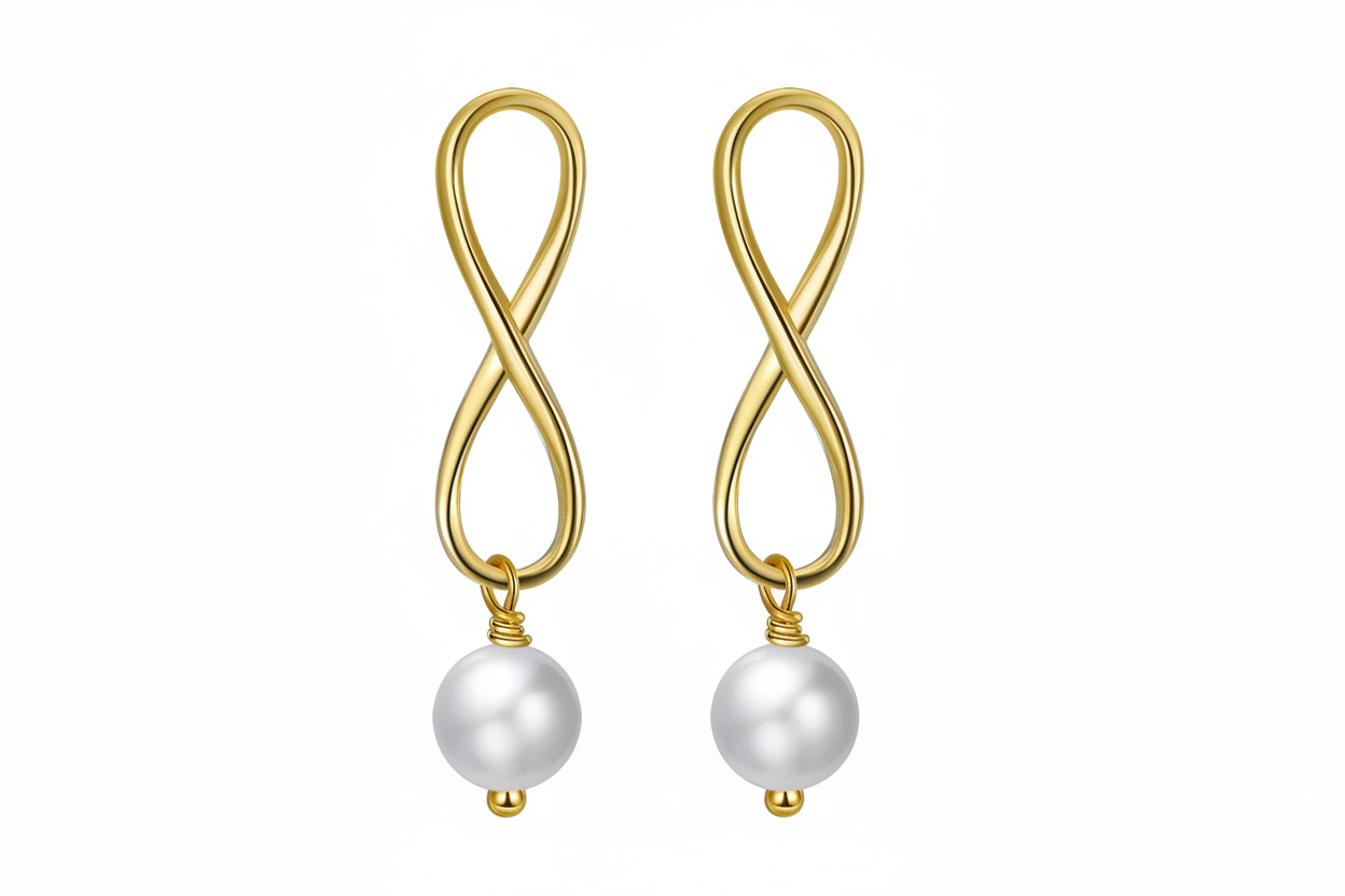 Boucles puces Infini perles naturelles en argent massif doré à l'or fin