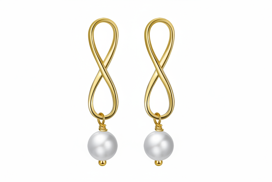 Boucles puces Infini perles naturelles en argent massif doré à l'or fin