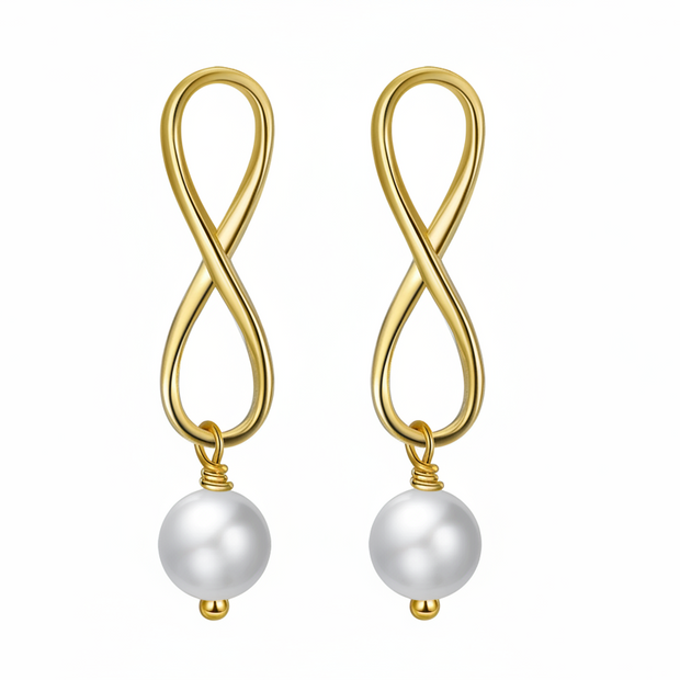 Boucles puces Infini perles naturelles en argent massif doré à l'or fin