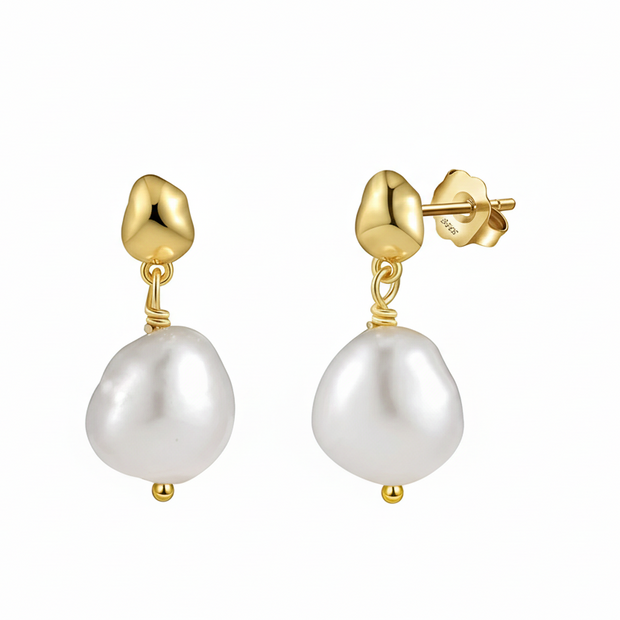 Boucles puces perles naturelles baroques pendantes argent massif doré à l'or fin