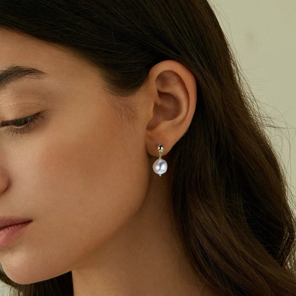 Boucles puces perles naturelles baroques pendantes argent massif doré à l'or fin