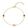 Bracelet argent massif doré zirconiums rose vert bleu