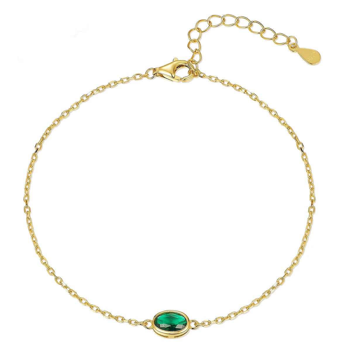Bracelet argent massif doré zirconium vert oval