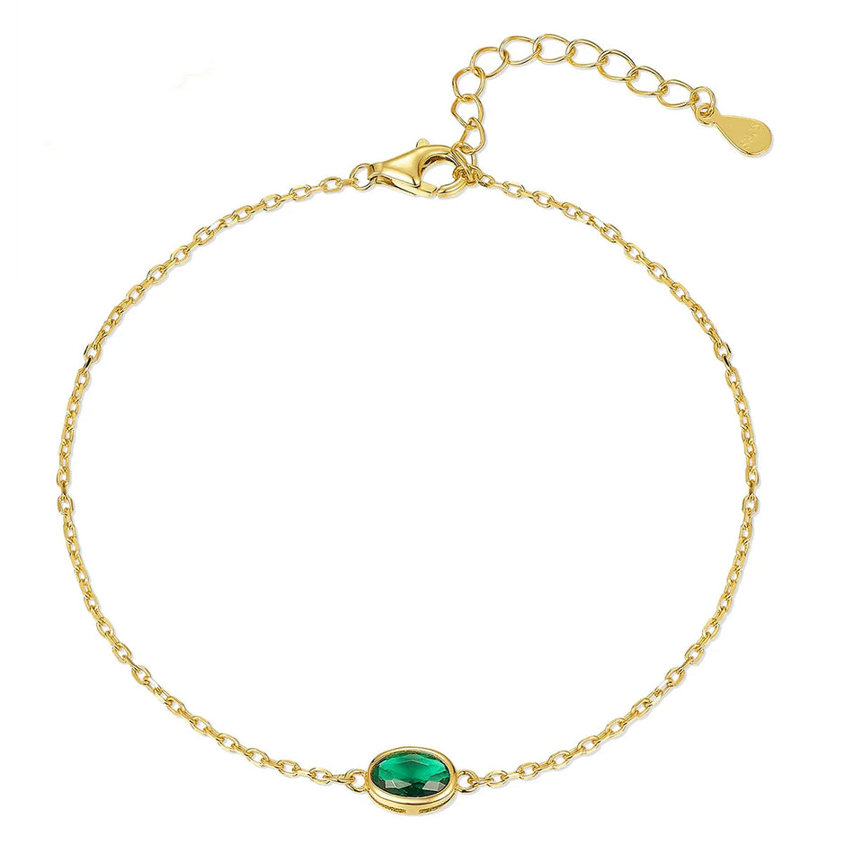 Bracelet argent massif doré zirconium vert oval