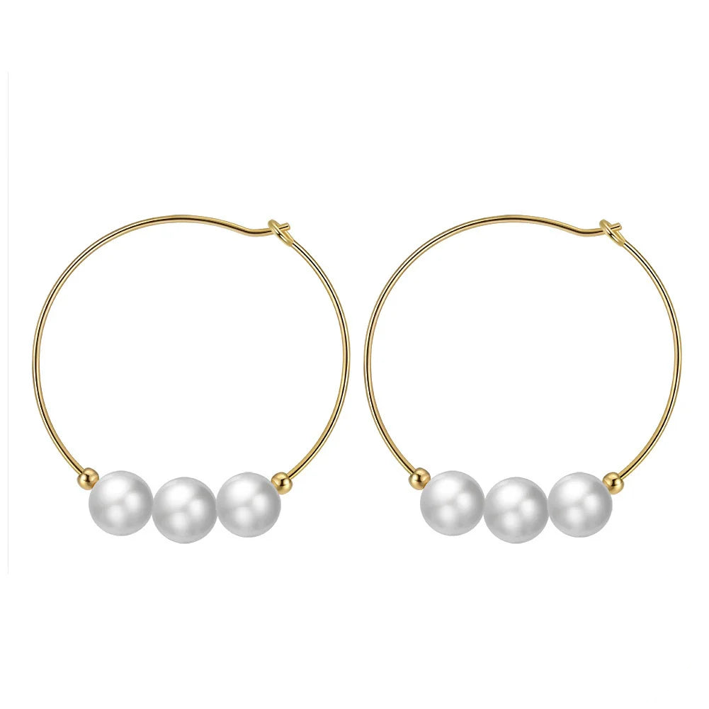 Boucles d'oreilles créoles perles naturelles en argent massif doré à l'or fin