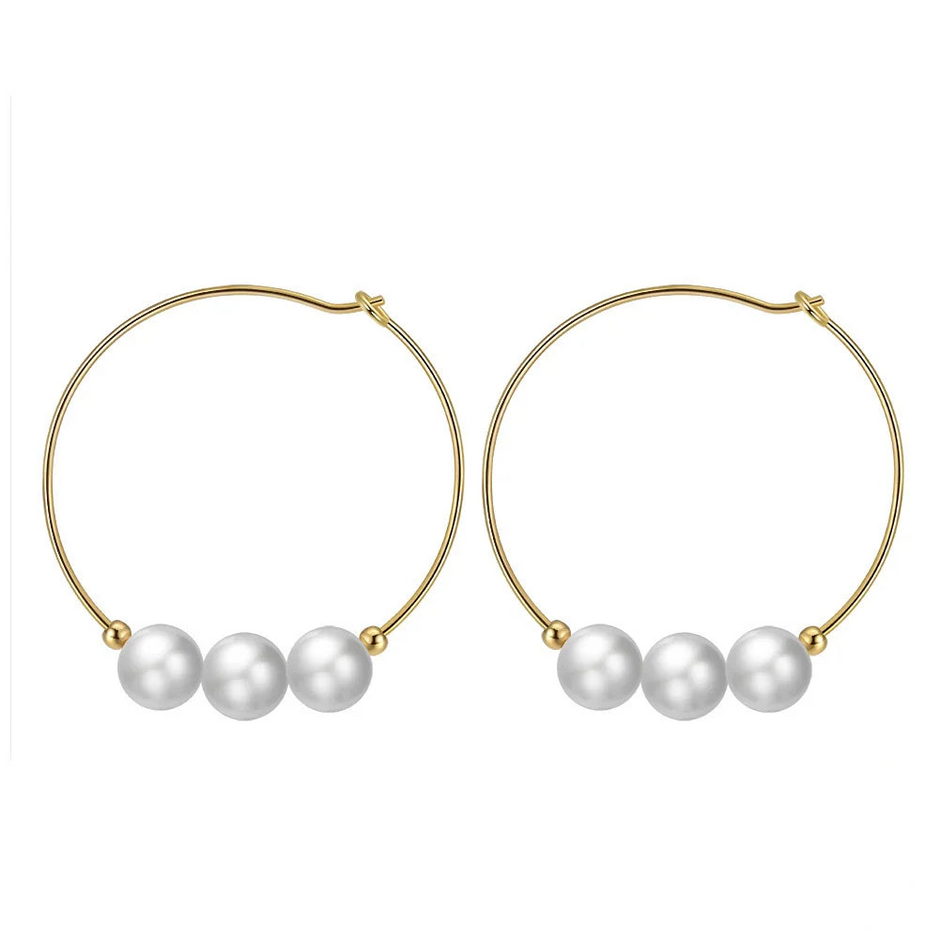 Boucles d'oreilles créoles perles naturelles en argent massif doré à l'or fin