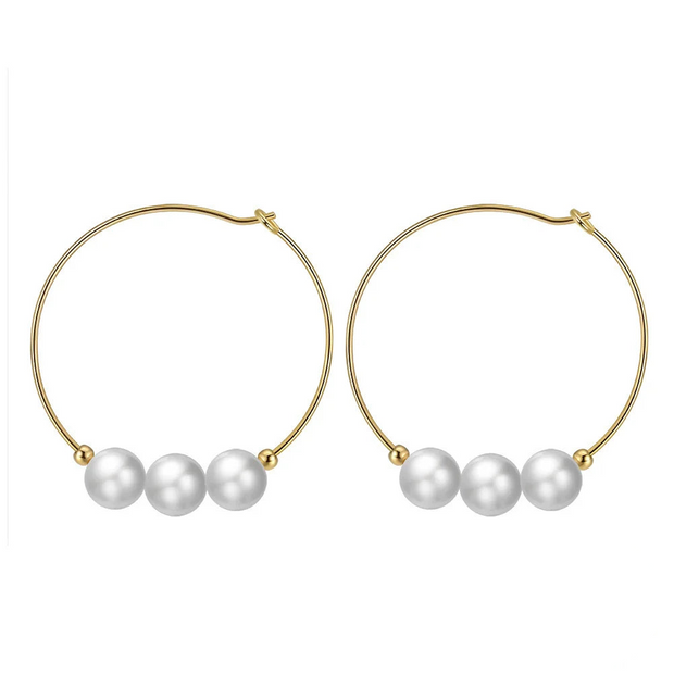 Boucles d'oreilles créoles perles naturelles en argent massif doré à l'or fin