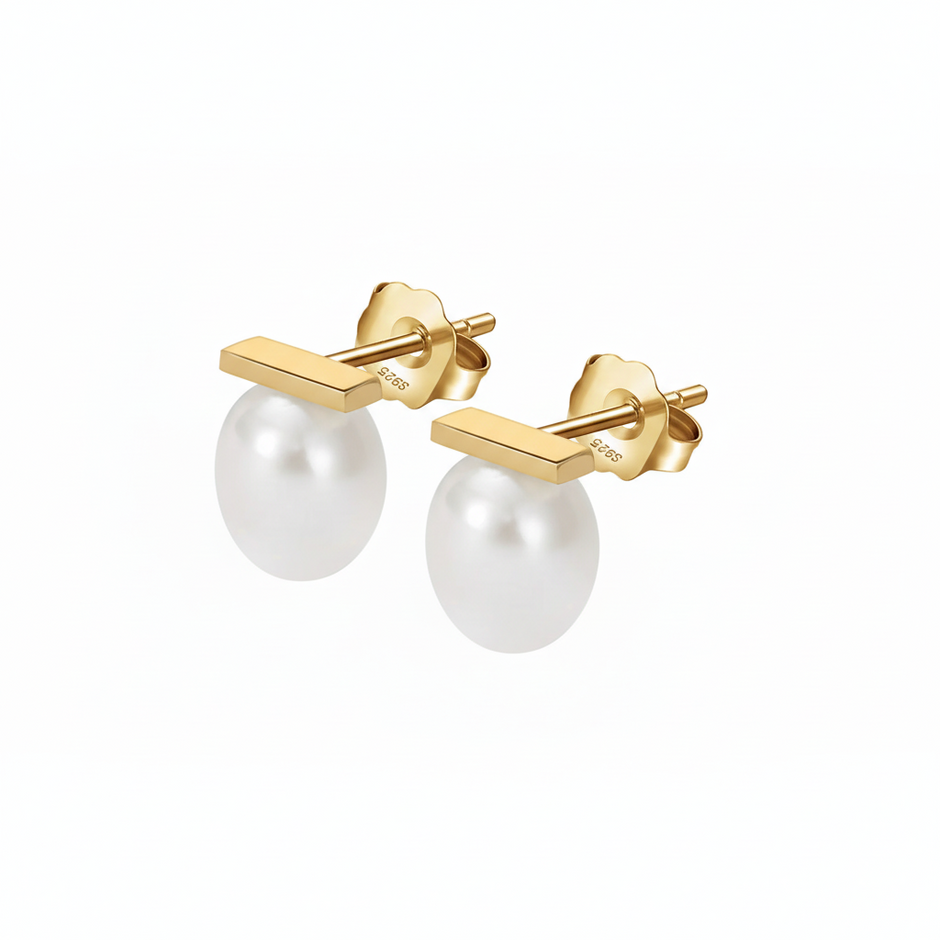 Boucles d'oreilles en argent massif doré à l'or fin, style géométrique, perles baroques naturelles