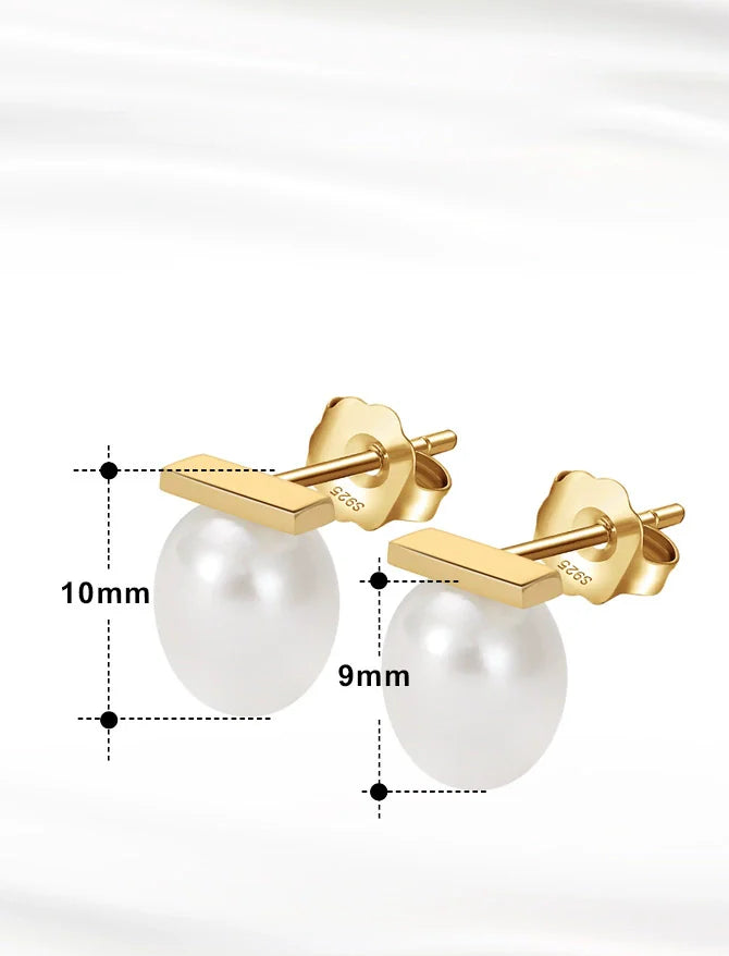 Boucles d'oreilles en argent massif doré à l'or fin, style géométrique, perles baroques naturelles