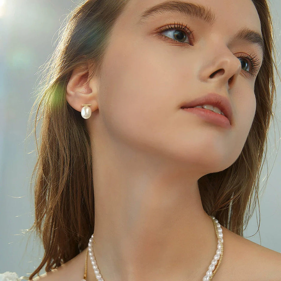 Boucles d'oreilles en argent massif doré à l'or fin, style géométrique, perles baroques naturelles
