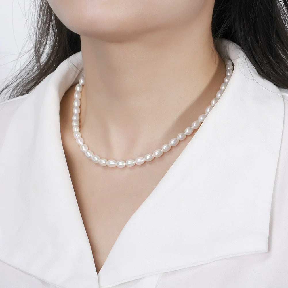 Collier perles naturelles grain de riz en argent massif doré à l'or fin