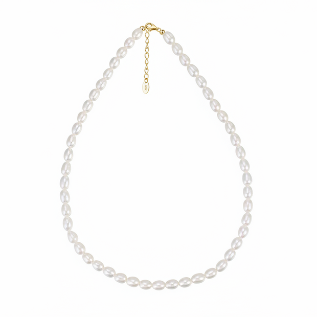 Collier perles naturelles grain de riz en argent massif doré à l'or fin