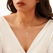 Collier minimaliste géométrique Flora double rang argent massif doré & perles naturelles