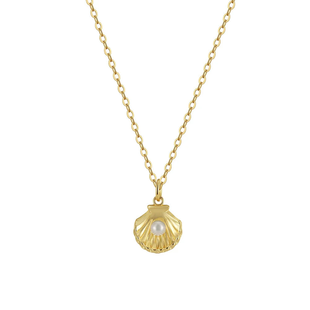 Collier coquillage perle naturelle argent massif doré à l'or fin