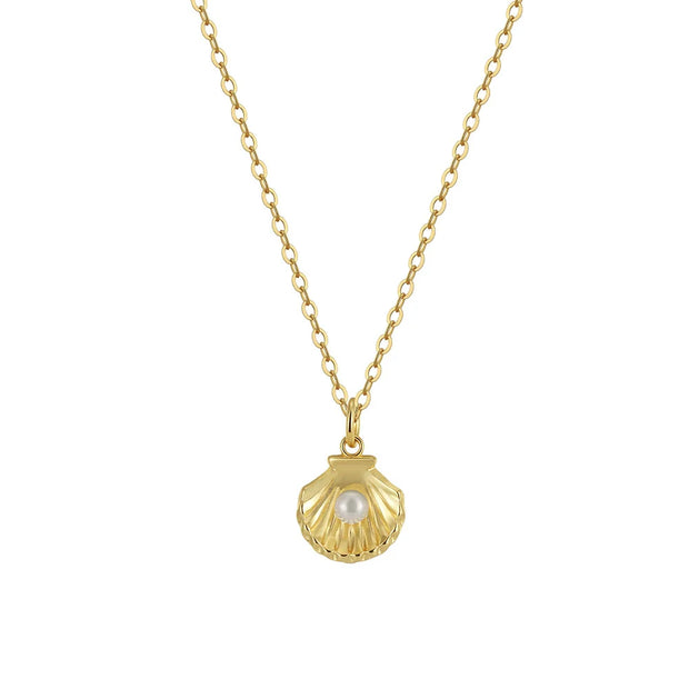 Collier coquillage perle naturelle argent massif doré à l'or fin