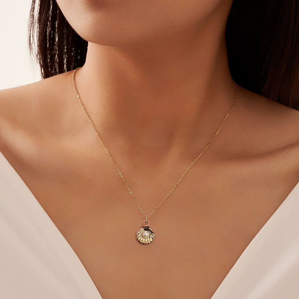 Collier coquillage perle naturelle argent massif doré à l'or fin