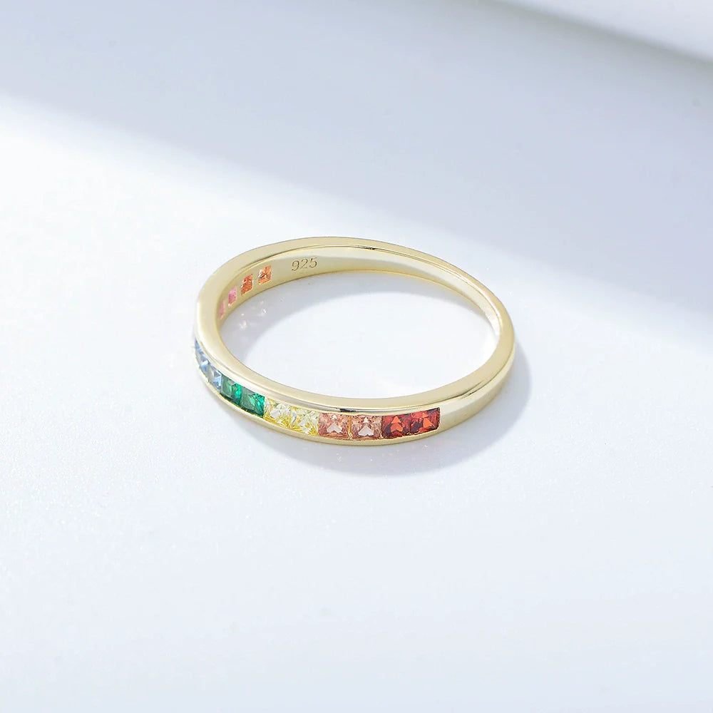 Bague anneau argent massif doré à l'or fin zirconium de couleur