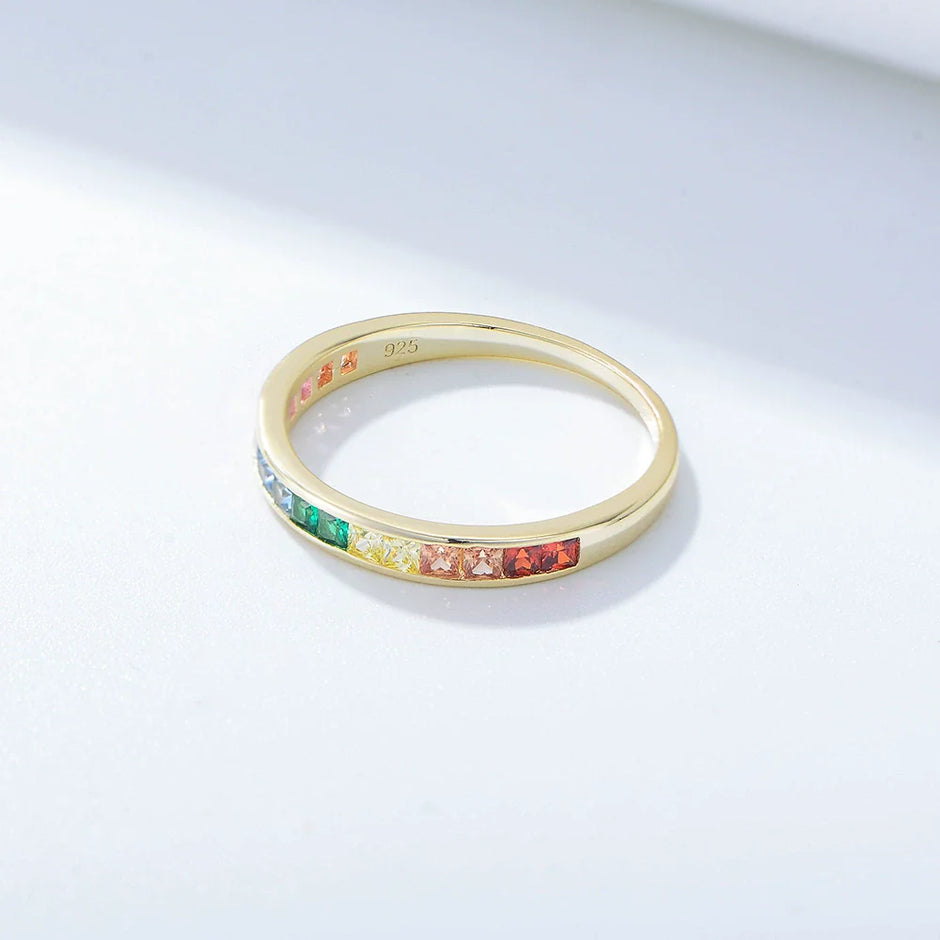 Bague anneau argent massif doré à l'or fin zirconium de couleur