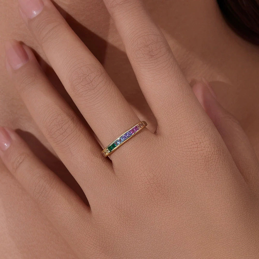 Bague anneau argent massif doré à l'or fin zirconium de couleur