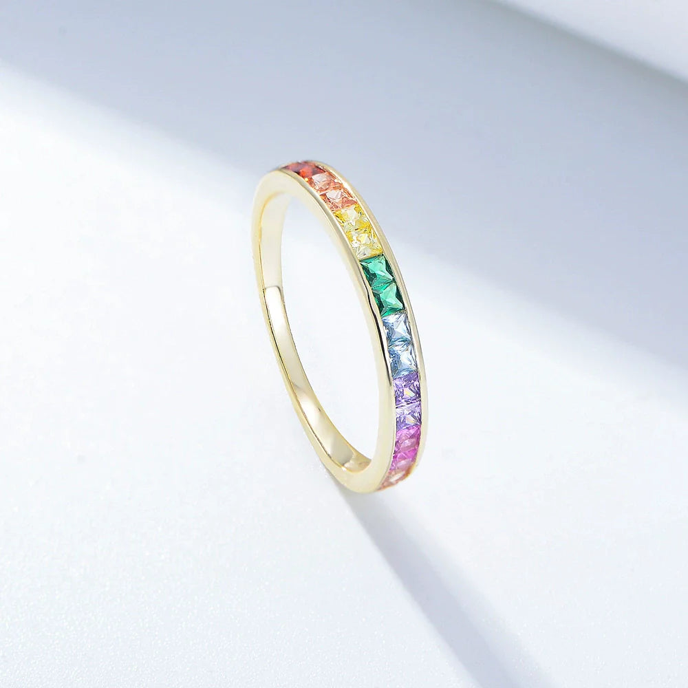 Bague anneau argent massif doré à l'or fin zirconium de couleur