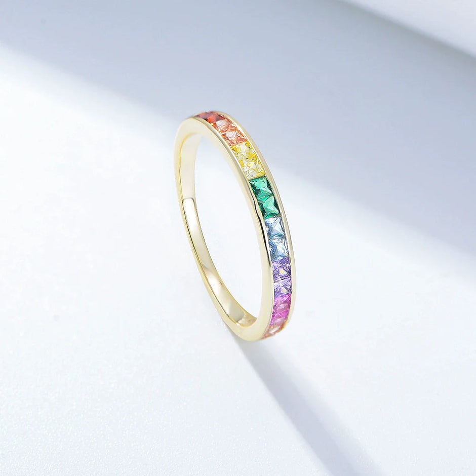 Bague anneau argent massif doré à l'or fin zirconium de couleur