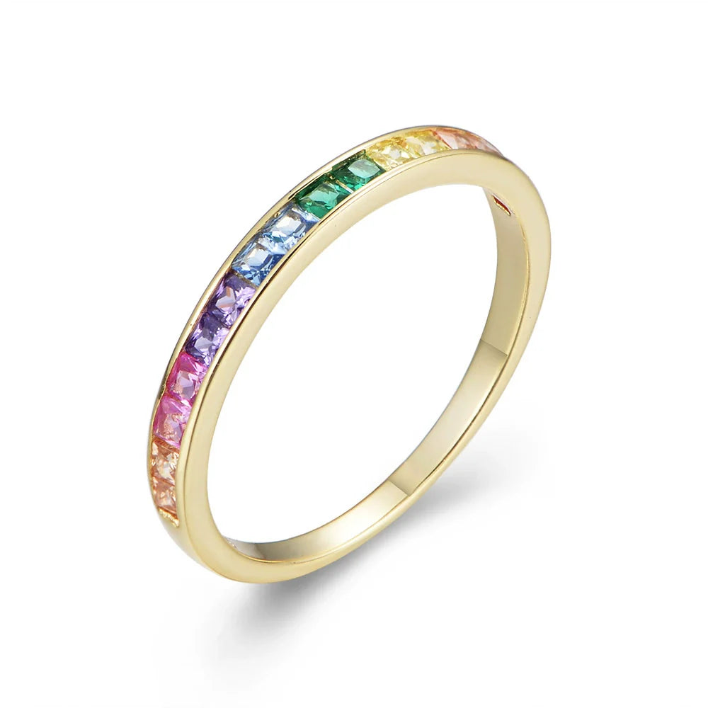 Bague anneau argent massif doré à l'or fin zirconium de couleur