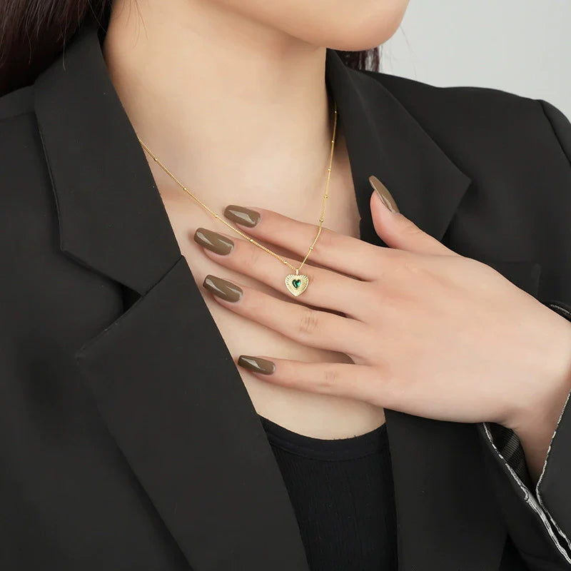 Collier rétro Cœur argent massif doré & zirconium