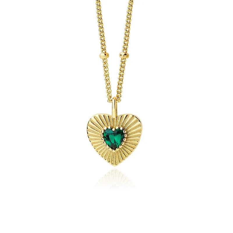 Collier rétro Cœur argent massif doré & zirconium