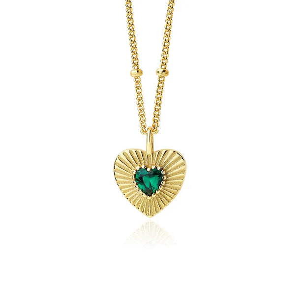 Collier rétro Cœur argent massif doré & zirconium