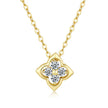 Collier pendentif trèfle 4 feuilles en argent massif doré à l'or fin et moissanites